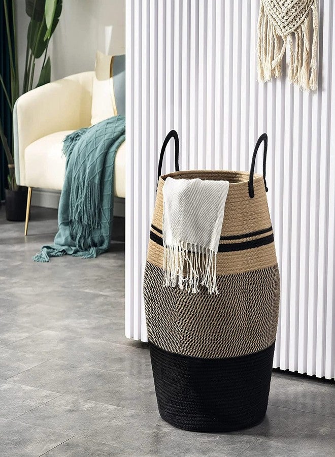 Gleckn 65L Extra Large Woven Laundry Hamper Basket With Heavy Duty Cotton Rope Handles For Clothes And Toys In Bedroom, Nursery Room, Bathroom (13" X 15", Beige) - Image 3